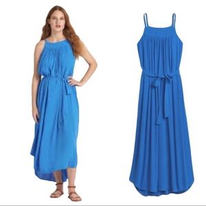 NWT GAP Crinkle Cut Sleeveless Midi Dress With Front Tie Belt Blue Size XS